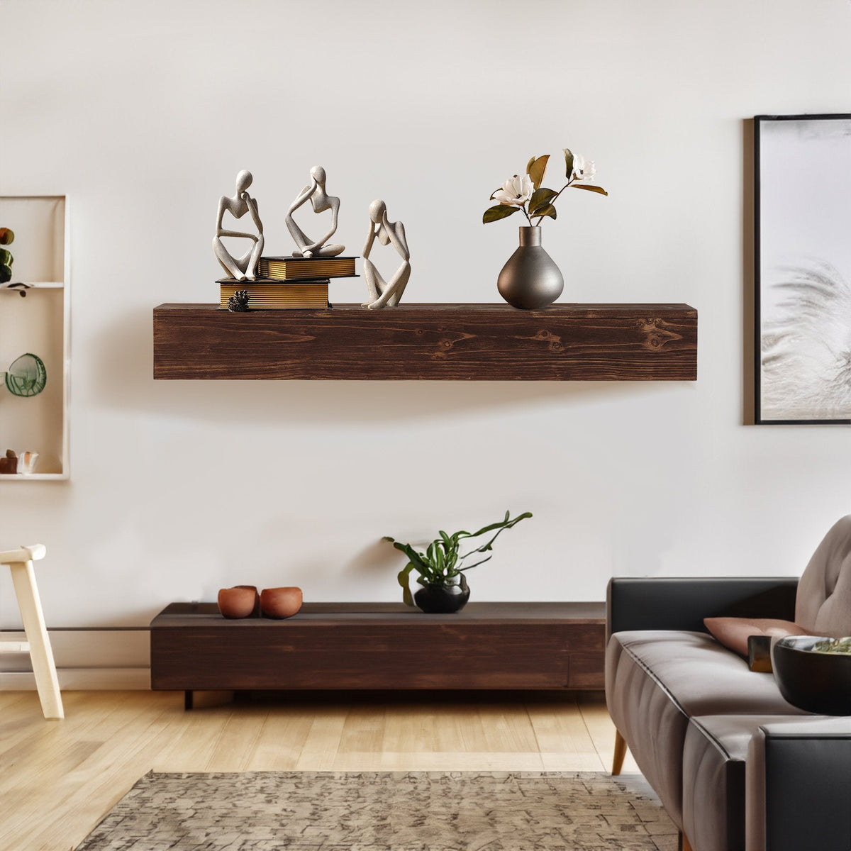 Rustic Wood Fireplace Mantel, Wall-Mounted & Floating Shelf for Home Decor (48")