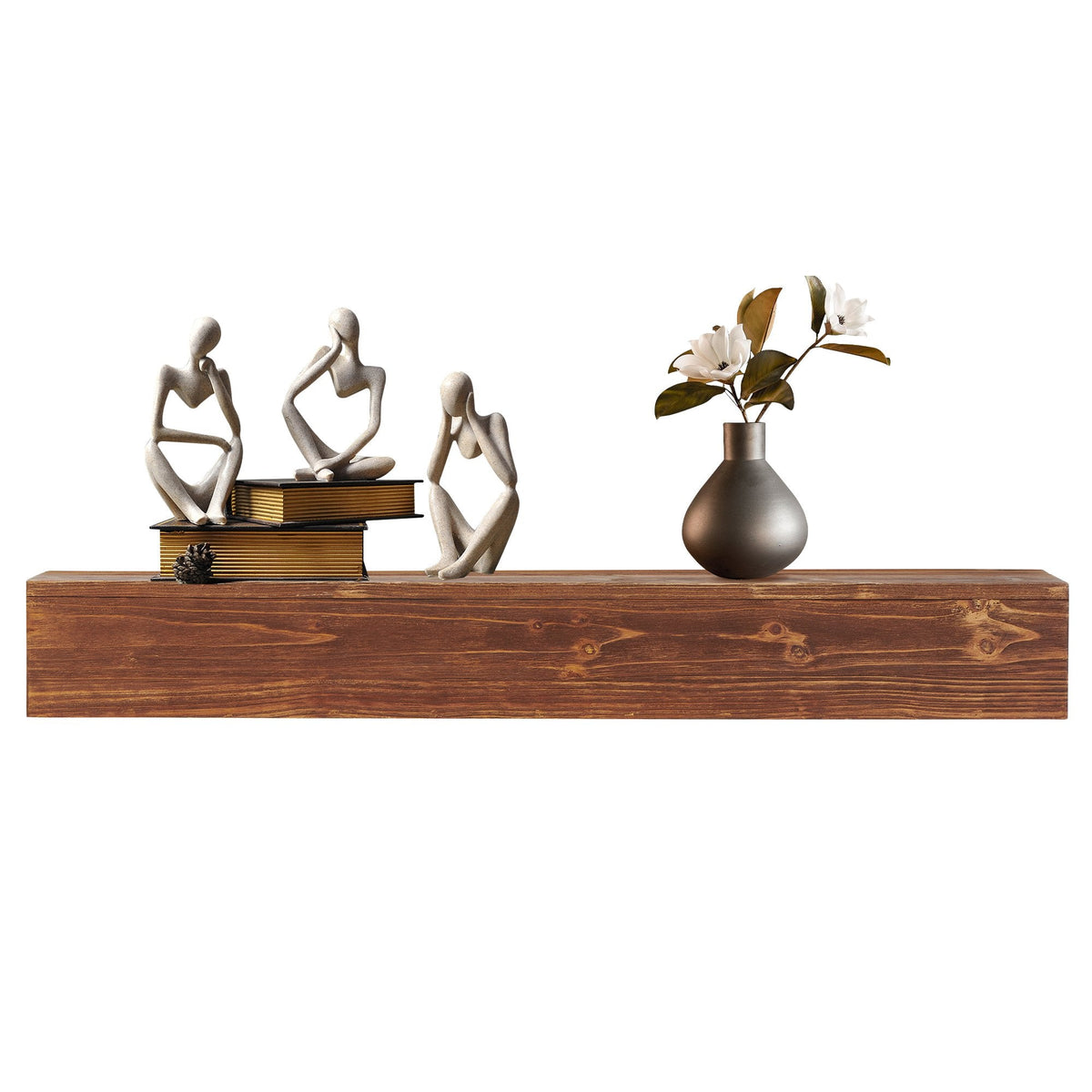 Rustic Wood Fireplace Mantel, Wall-Mounted & Floating Shelf for Home Decor (48")