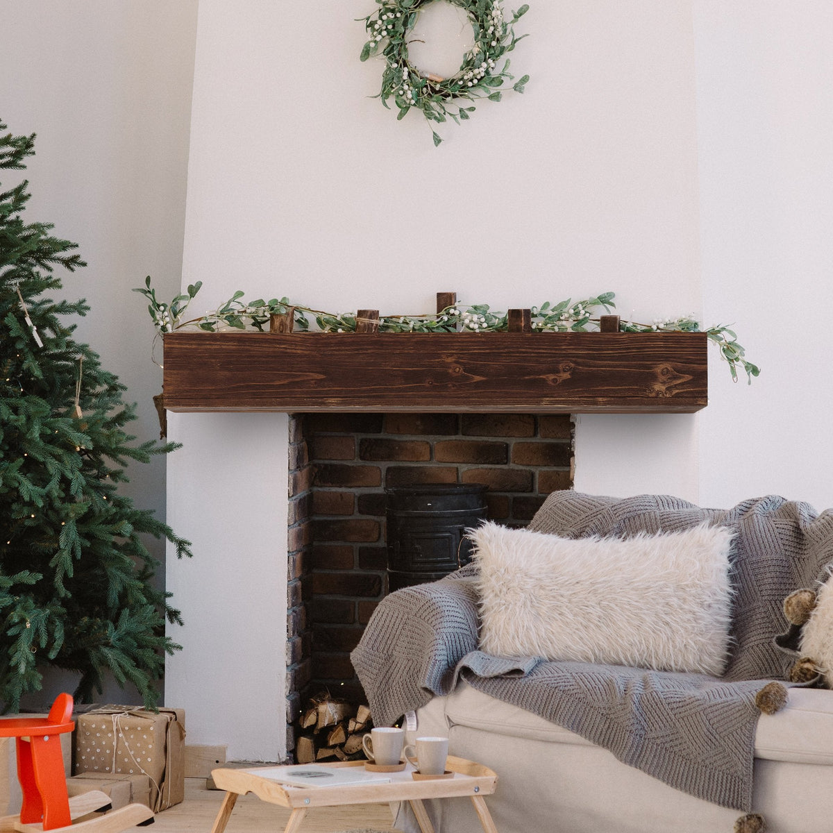 Rustic Wood Fireplace Mantel, Wall-Mounted & Floating Shelf for Home Decor (48")