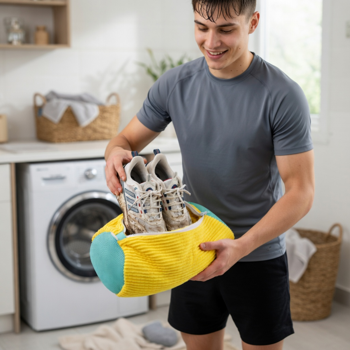 Shoe Washing Laundry Bag with Zipper – Padded Mesh Sneaker and Hat Cleaning Protector Washer Cage