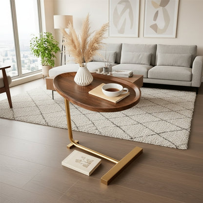 C-Shaped End Table – 23-Inch Golden Small Metal Frame Side Table with TV Tray for Sofa, Bed, and Living Room
