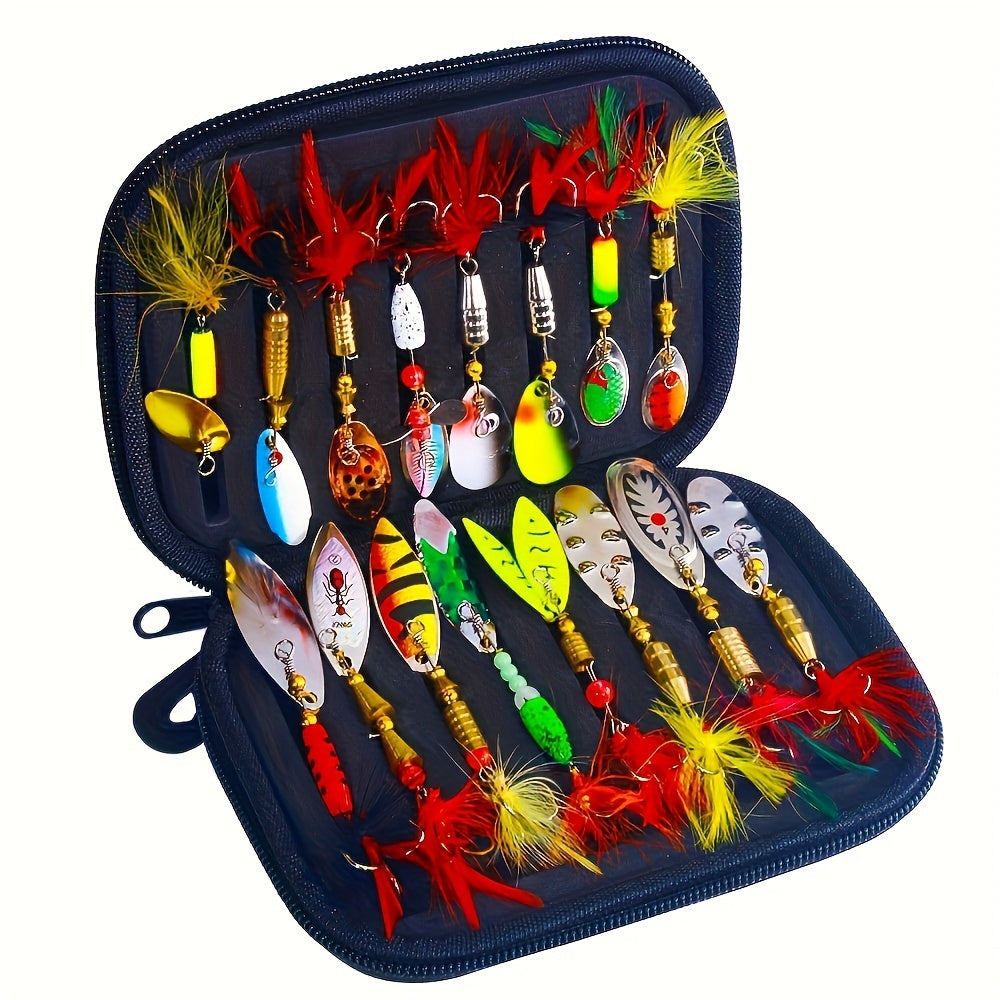 Metal Spoon Spinner Bait Kit – 16pcs Durable Fishing Lures with Storage Box Perfect for Pike, Bass, and Outdoor Fishing Adventures