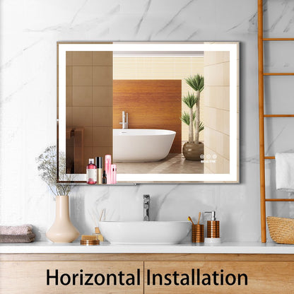 LED Bathroom Makeup Mirror- Wall Mounted Adjustable Light, Anti Fog Touch Switch with Memory Intelligent Large Bathroom (48x24 inch)