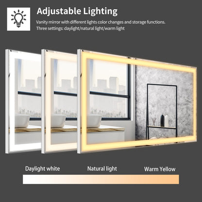 LED Bathroom Makeup Mirror- Wall Mounted Adjustable Light, Anti Fog Touch Switch with Memory Intelligent Large Bathroom (48x24 inch)