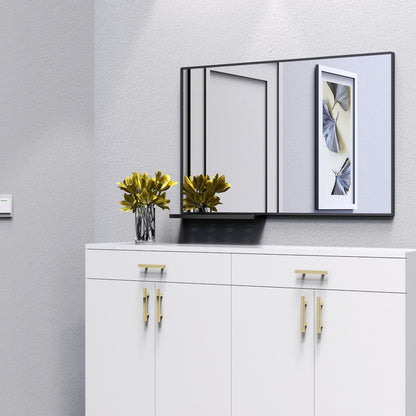 Modern Bathroom Mirror with Storage Rack, Rectangular Black Wall Mirror for Hanging In Bathroom or Living Room (48x30 Inch)