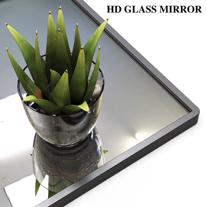 Modern Bathroom Mirror with Storage Rack, Rectangular Black Wall Mirror for Hanging In Bathroom or Living Room (48x30 Inch)