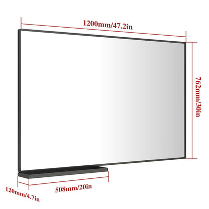 Modern Bathroom Mirror with Storage Rack, Rectangular Black Wall Mirror for Hanging In Bathroom or Living Room (48x30 Inch)