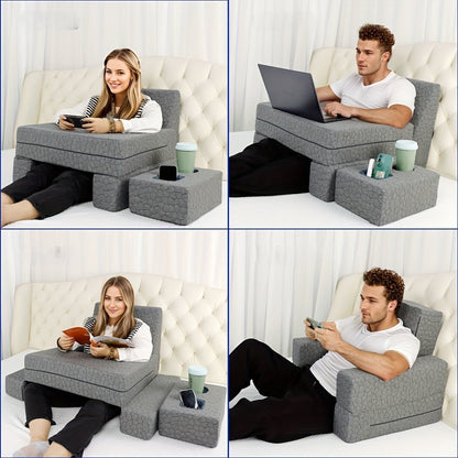 Adult Bed Rest Pillow – High-Density Reading Cushion with Cup Holder & Armrests for Sofa, Bed & Relaxing Support