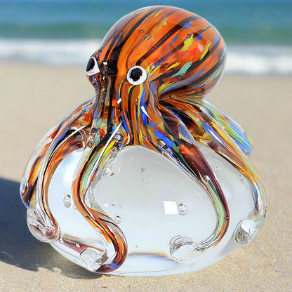 Hand-Blown Glass Octopus Figurine – Unique Sea Animal Aquarium Ornament, Desk Paperweight, or Birthday Gift for Ocean Lovers & Decor Enthusiasts
