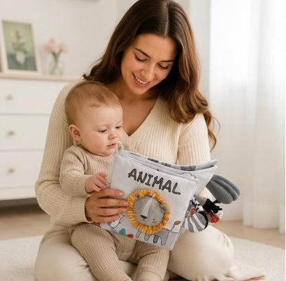 Crinkle Cloth Baby Book - Touch and Feel Sensory Learning Toy for Early Education, Stroller Play and Cognitive Growth