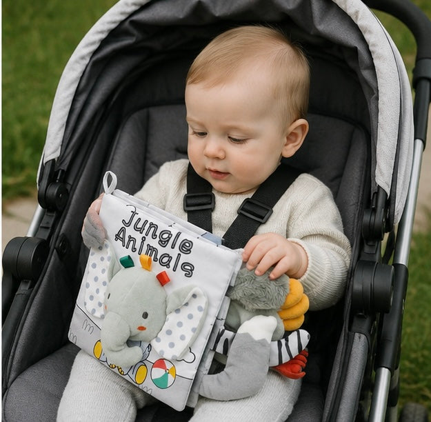 Crinkle Cloth Baby Book - Touch and Feel Sensory Learning Toy for Early Education, Stroller Play and Cognitive Growth