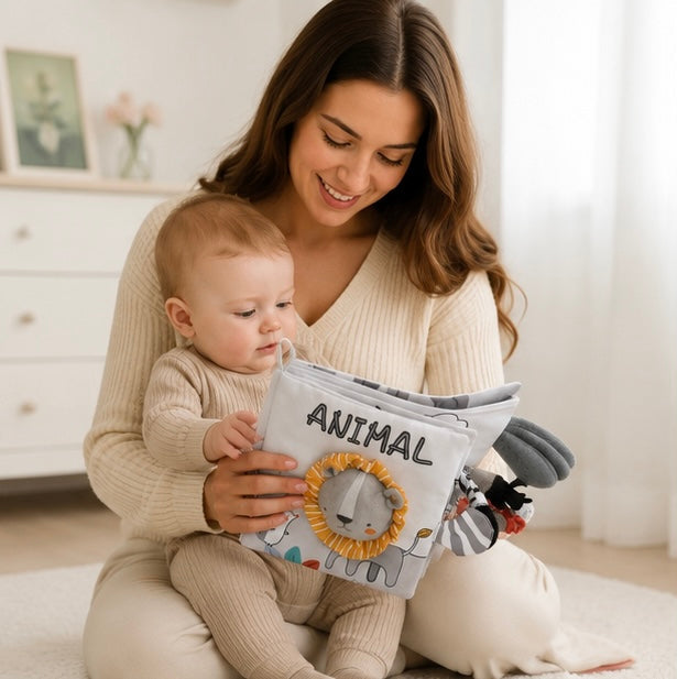 Crinkle Cloth Baby Book - Touch and Feel Sensory Learning Toy for Early Education, Stroller Play and Cognitive Growth