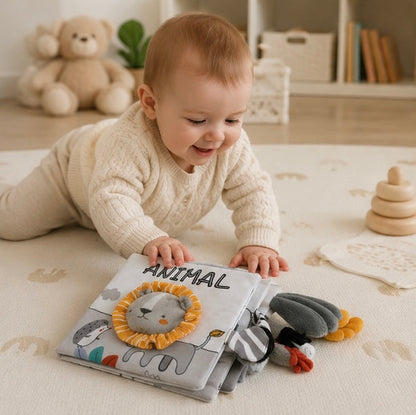 Crinkle Cloth Baby Book - Touch and Feel Sensory Learning Toy for Early Education, Stroller Play and Cognitive Growth