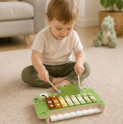 Wooden Crocodile Piano Toy - Musical Percussion Instrument for Preschool Learning, Brain Development and Creative Play