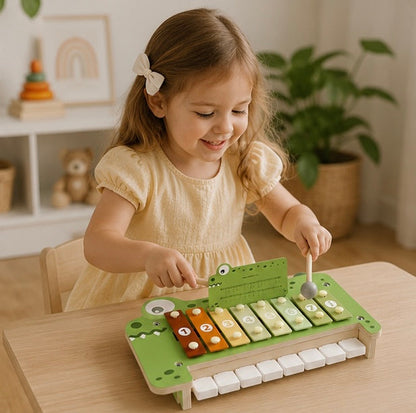 Wooden Crocodile Piano Toy - Musical Percussion Instrument for Preschool Learning, Brain Development and Creative Play