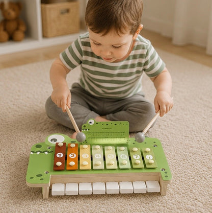 Wooden Crocodile Piano Toy - Musical Percussion Instrument for Preschool Learning, Brain Development and Creative Play