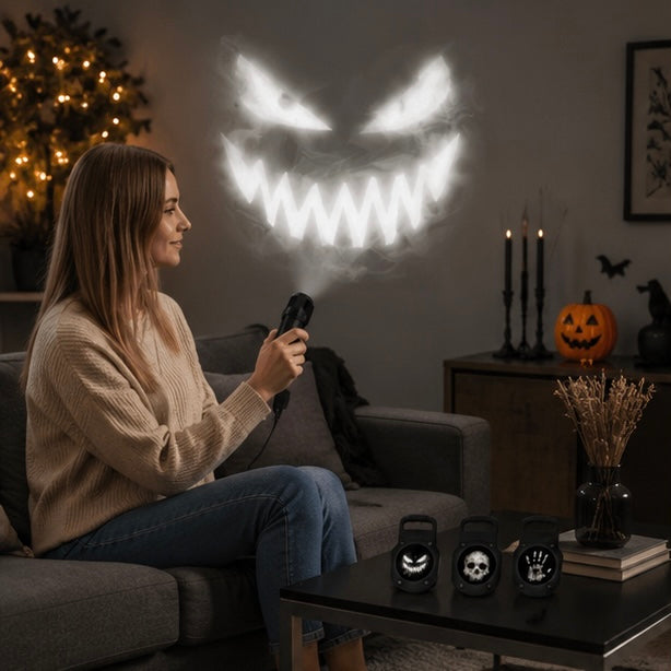Halloween Skull Projector Light – USB Powered LED Ghost Night Lamp with Rotating Patterns for Creepy Dark Room Ambience Decor