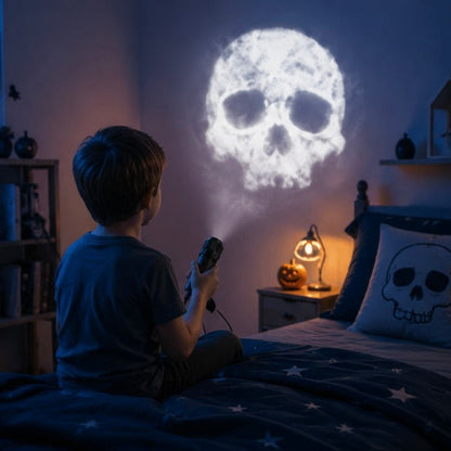 Halloween Skull Projector Light – USB Powered LED Ghost Night Lamp with Rotating Patterns for Creepy Dark Room Ambience Decor