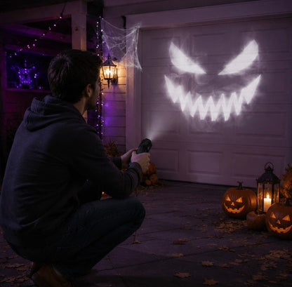 Halloween Skull Projector Light – USB Powered LED Ghost Night Lamp with Rotating Patterns for Creepy Dark Room Ambience Decor