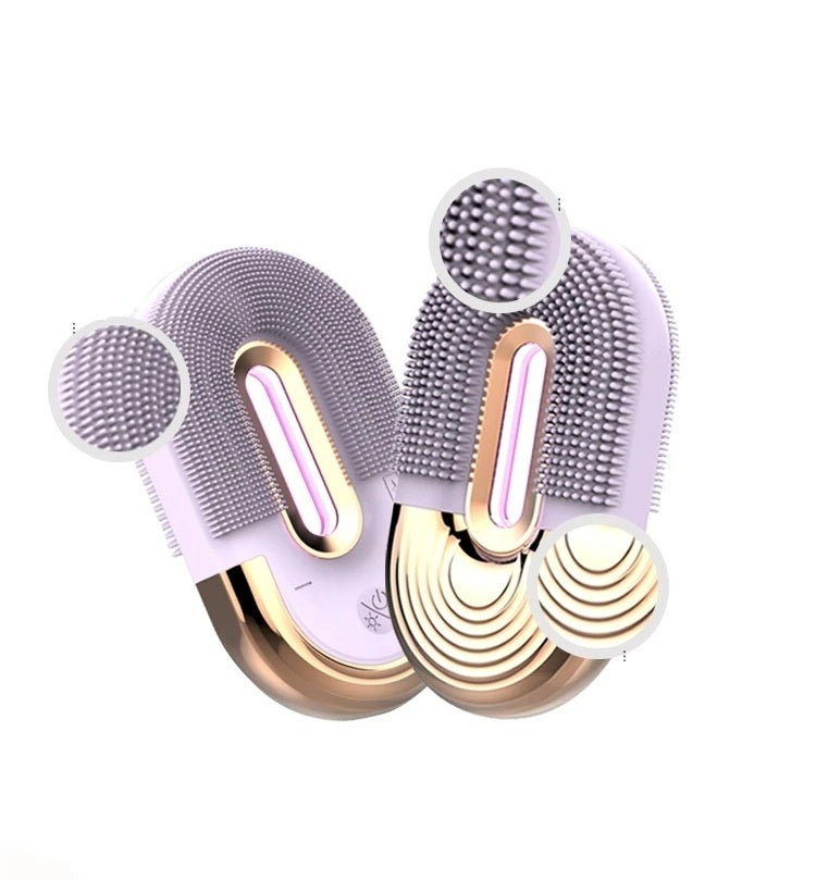 Ultrasonic Electric Facial Cleansing Brush – Silicone Sonic Face Cleaner with EMS and LED Light Therapy for Deep Pore Cleansing and Skin Rejuvenation