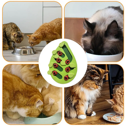 Green Leaf-Shaped Cat Puzzle Bowl – Interactive, Cross-Boarder Slow Feeder for Mentally Stimulating and Healthy Eating Habits