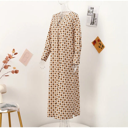 Floral Geometric Split Dress – Women’s Summer Long Sleeve V-Neck Ankle-Length Print Dress for Casual Fashion and Comfortable Elegance