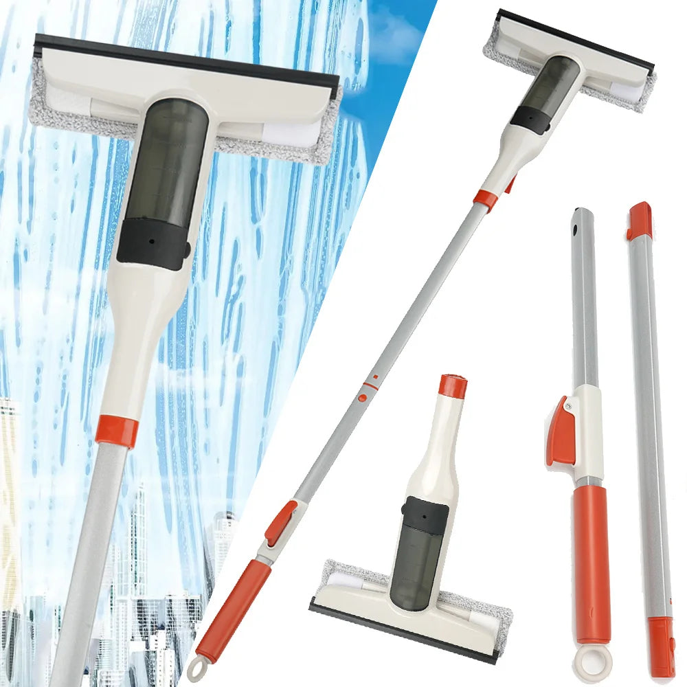 Glass Cleaning Kit – 3-in-1 Spray Wash, Extendable Pole, and Squeegee for Easy High Window Cleaning, Home, and Office Use