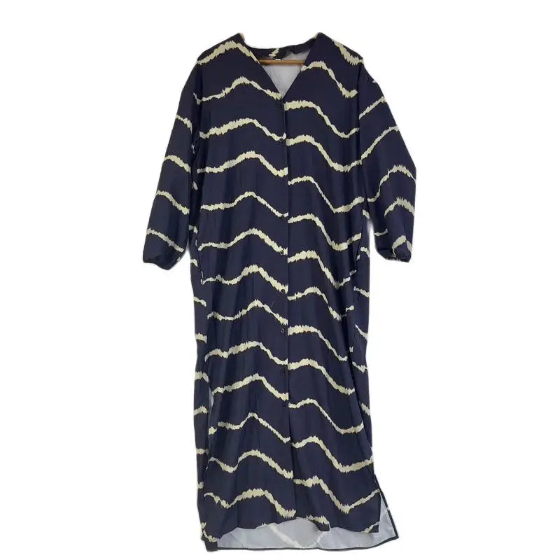 Boho Beach Holiday Maxi Dress for Women – V-Neck Summer Cardigan Style with Pockets, Loose Fit, and Elegant Printed Design for Casual Parties