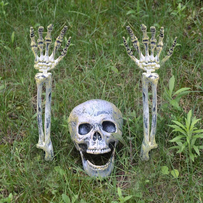 Halloween Skeleton Hand Props – Realistic Plastic Human Bone Decorations for Garden, Patio, Outdoor Lawn, and Haunted Party Displays