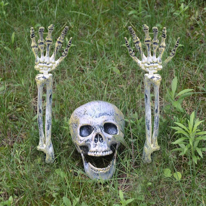 Halloween Skeleton Hand Props – Realistic Plastic Human Bone Decorations for Garden, Patio, Outdoor Lawn, and Haunted Party Displays