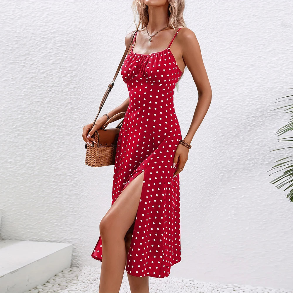 Vintage Polka Dot Sleeveless Long Dress – Elegant Skirt for a Timeless Summer Look