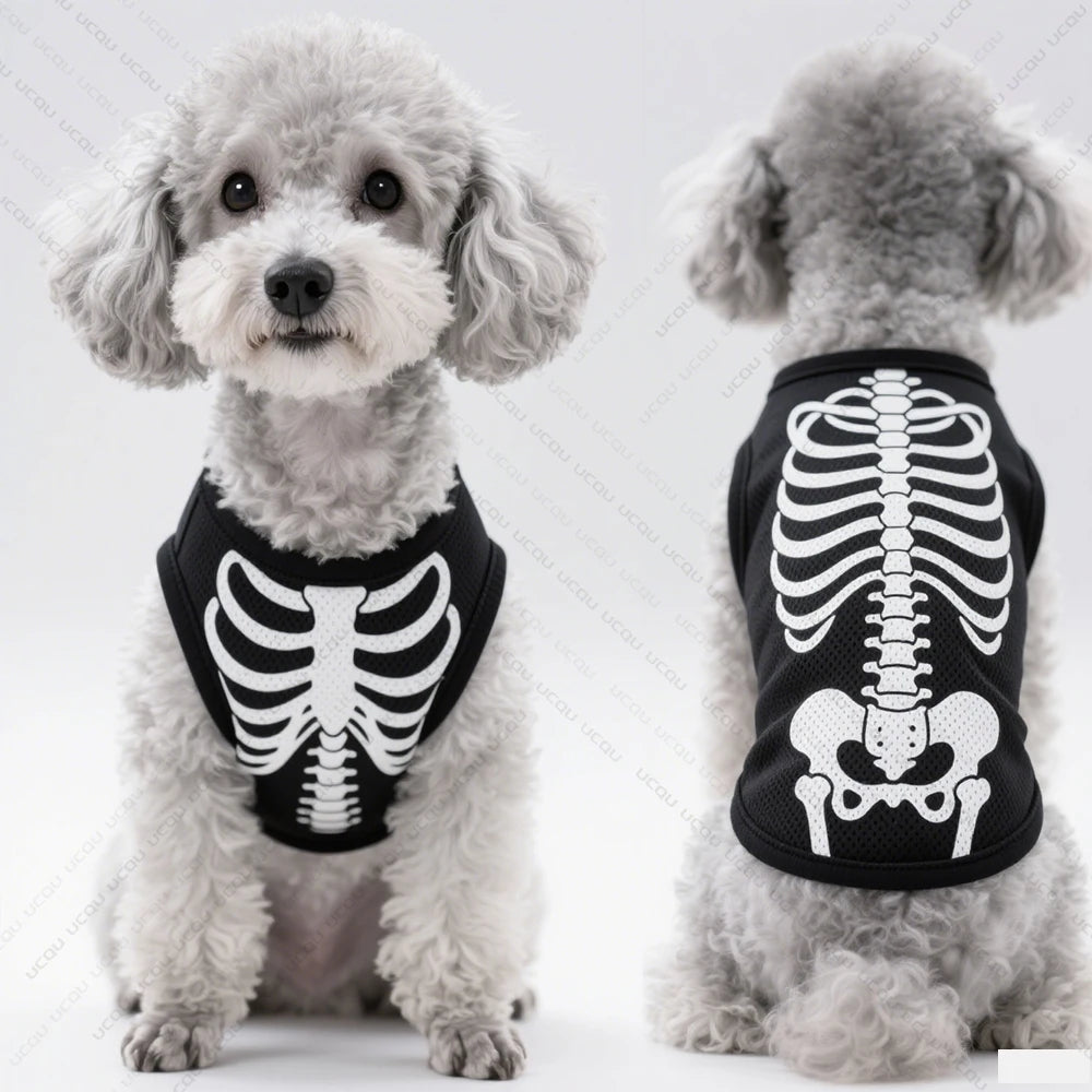 Halloween Pet Dog Vest – Quick-Dry Skeletal Pattern Costume, Breathable Clothing for Cute Puppies and Small Pets Party Dress-Up
