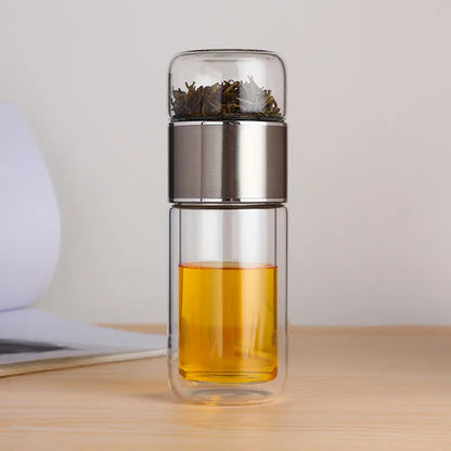 Double-Glazed Glass Water Bottle with Case – Eco-Friendly Tea Infuser Drinkware for Hot & Cold Beverages On the Go