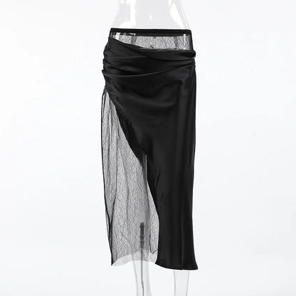 Women’s Black Lace Skirt – Asymmetrical A-Line Design with Fashionable Layered Splicing & Chic Modern Appeal