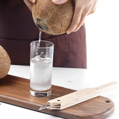 Multifunctional Coconut Knife & Fruit Opener – Stainless Steel Coconut Shell Cutter with Wooden Handle for Safe, Easy Kitchen Food Preparation