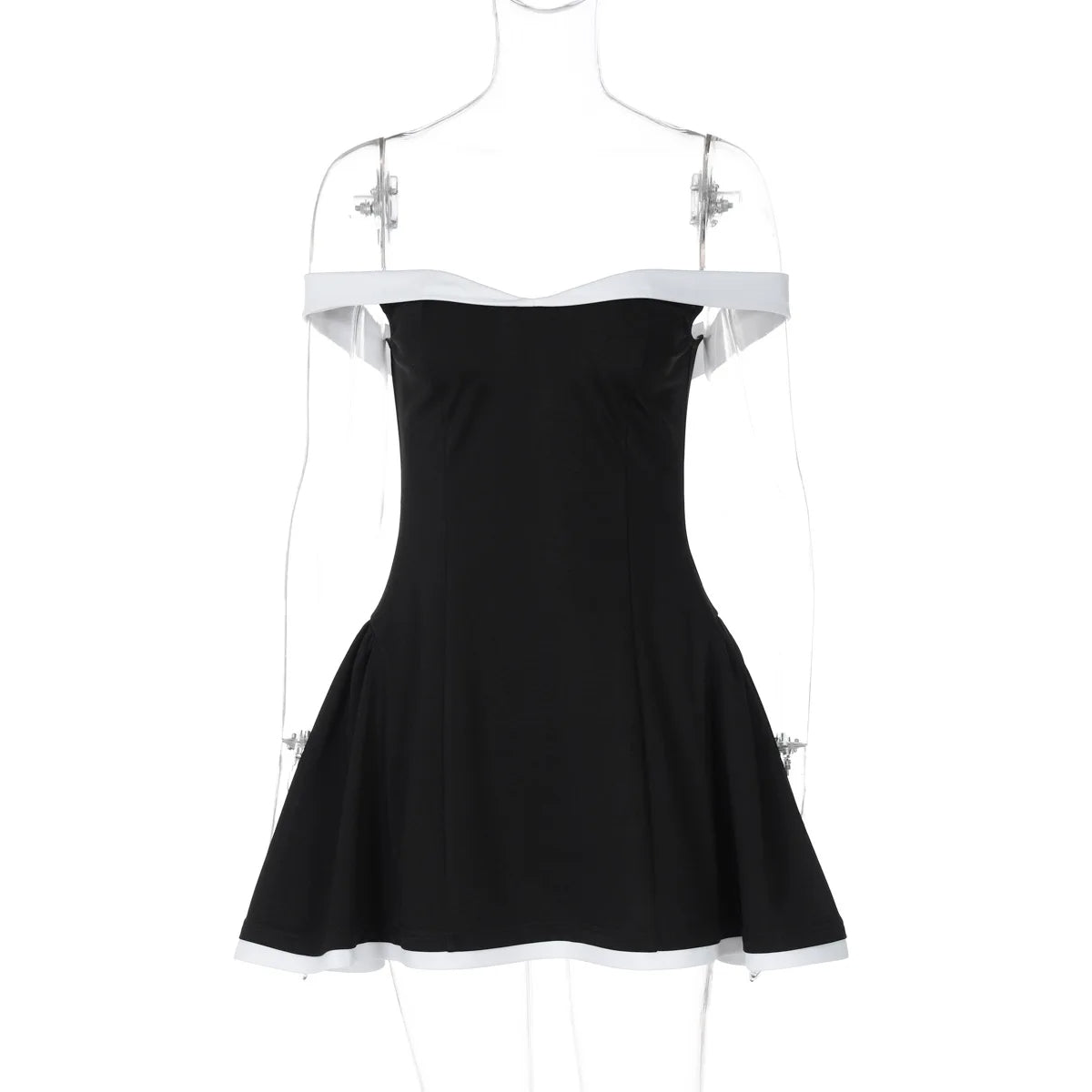 Chic Black and  White Contrast Tube Top Mini Dress – Elegant One-Shoulder Backless Design for a Bold Fashion Statement