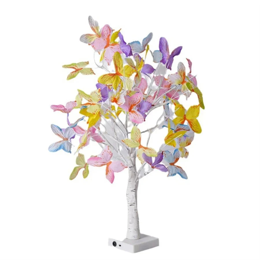 LED Birch Tree Table Lamp – Butterfly Bonsai Lights Powered by USB or 3 AA Battery for Bedroom, Fireplace, and Holiday Decor