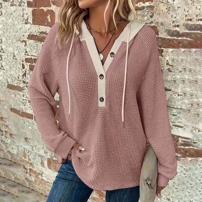 Casual Oversized Hooded Sweatshirt – Button Loose Round Neck Harajuku Streetwear for Sporty Comfort for Women