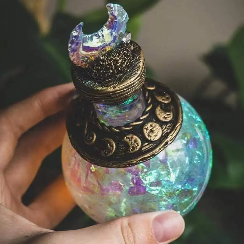 Magic Moon Potion Bottle Decoration – Creative Mermaid Aura Fantasy Vial Ornament for Home Office Desktop Display and Collectible Décor