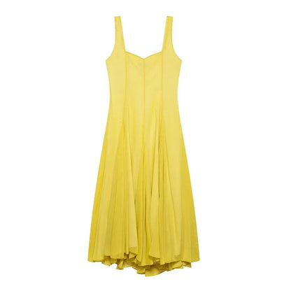 Women’s Elegant Square Collar Ruffle Swing Dress – Backless Sleeveless A-line Maxi for Summer Parties, Vacations, and Beachside Glam Looks