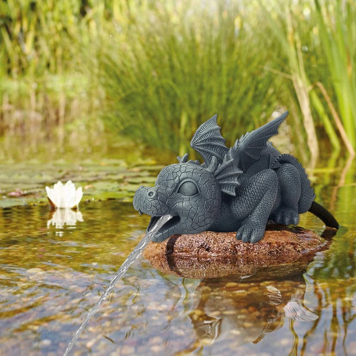 Garden Resin Water Dragon Statue – Realistic Spouting Dragon Sculpture for Outdoor Courtyard, Garden and Tabletop Decor