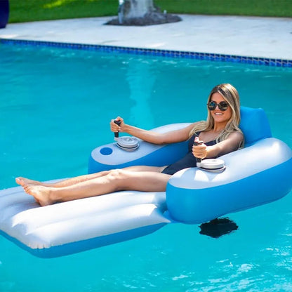 Motorized Pool Lounger - Inflatable Ride-On Water Float with Twin Electric Motors and Joystick Steering