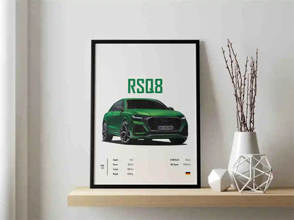 Retro German Supercar Poster Set – Pop Aesthetic Canvas Wall Art Featuring M8, M4, R8, RS6 for Garage or Home Decor