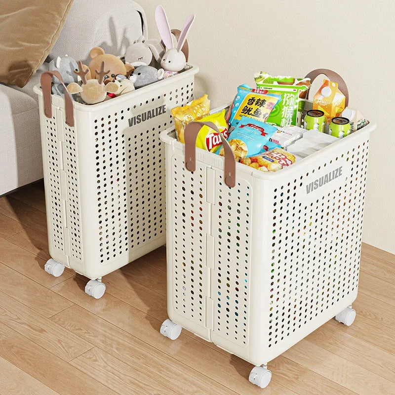 Foldable Laundry Basket with Wheels – Large PU Leather Hamper for Bathroom & Balcony Storage, Hand-Washable and Space-Saving Design