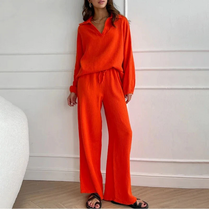 Solid Shirt & Wide-Leg Pants Set – Summer Vintage Streetwear for Women, Button-Down Blouse & Elegant Trousers