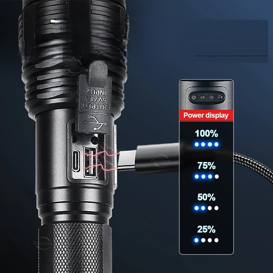 High Power Zoom Flashlight - 10000LM Rechargeable LED Torch with COB & 1500M Range