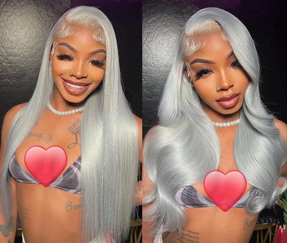 Silver Grey Lace Front Wig – 13 x 6 Pre-Plucked Human Hair Straight & Body Wave Blonde Wig for Women, Natural & Stylish Look