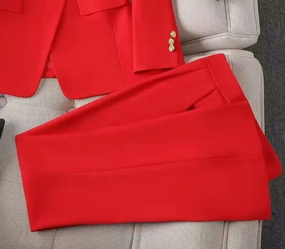 Women's Pant Suit – Double Breasted Business Blazer Set, Gold Buttons – Blazer, Pants or Skirt