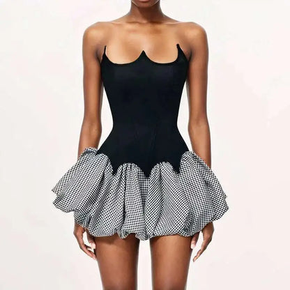 Spring Strapless Skirt - Fashion-Forward Bandage Back Plaid A-Line Skirt with High Elastic Waist for Modern Women