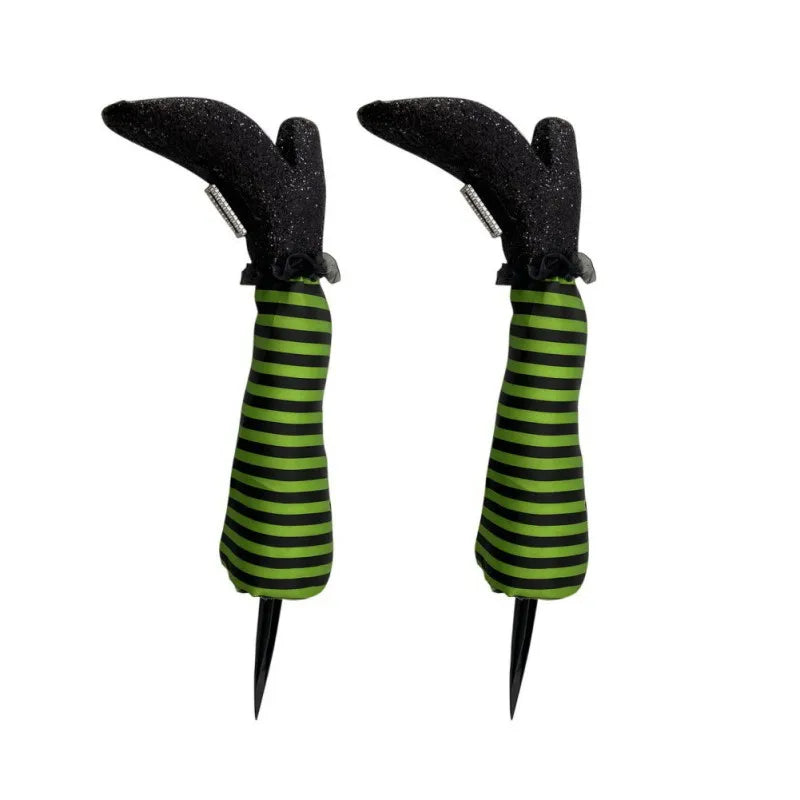 Halloween Witch Legs Yard Props – 2pcs Upside-Down Wizard Feet with Boot Stakes for Front Lawn Outdoor Party Decoration